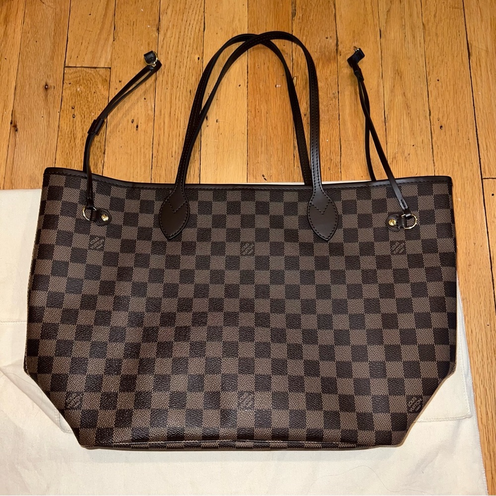 LOUIS VUITTON DAMIER EBENE NEVERFULL MM TOTE ROSE BALLERINE
